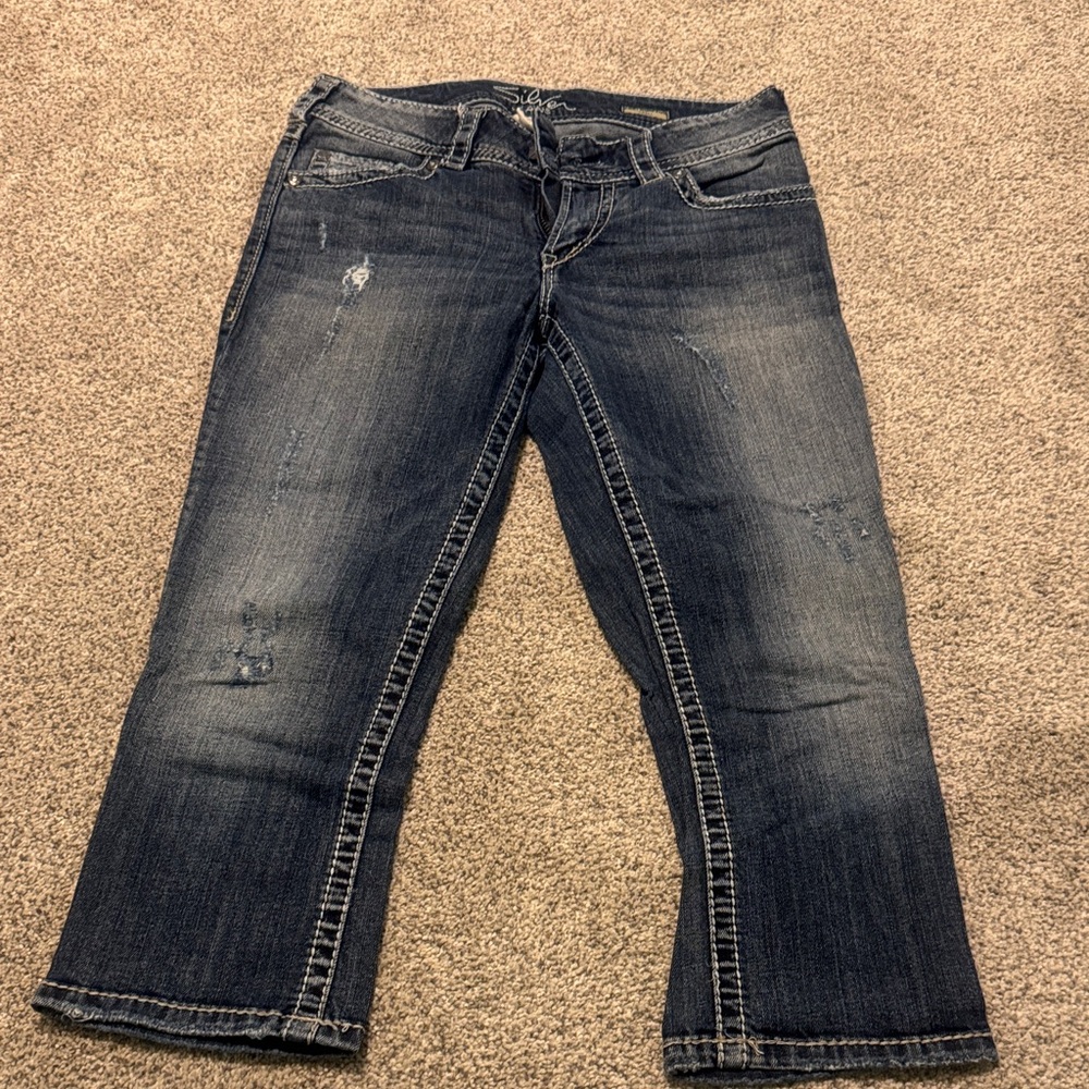 Silver Slim Crop Women’s Jeans - Dark Wash Blue